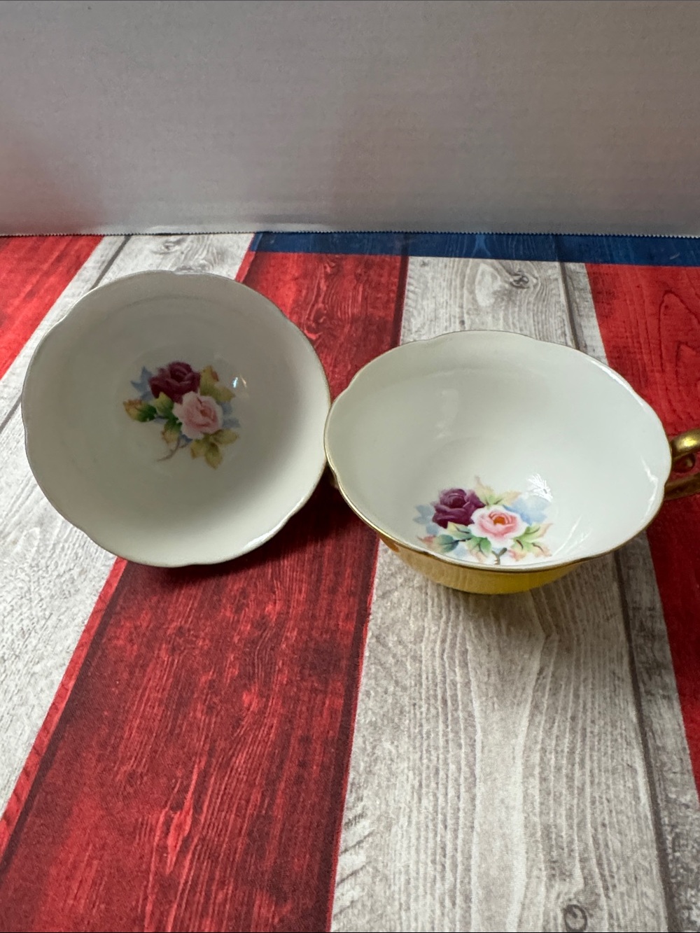 Vintage Yellow and Blue Floral Porcelain Teacup Set
